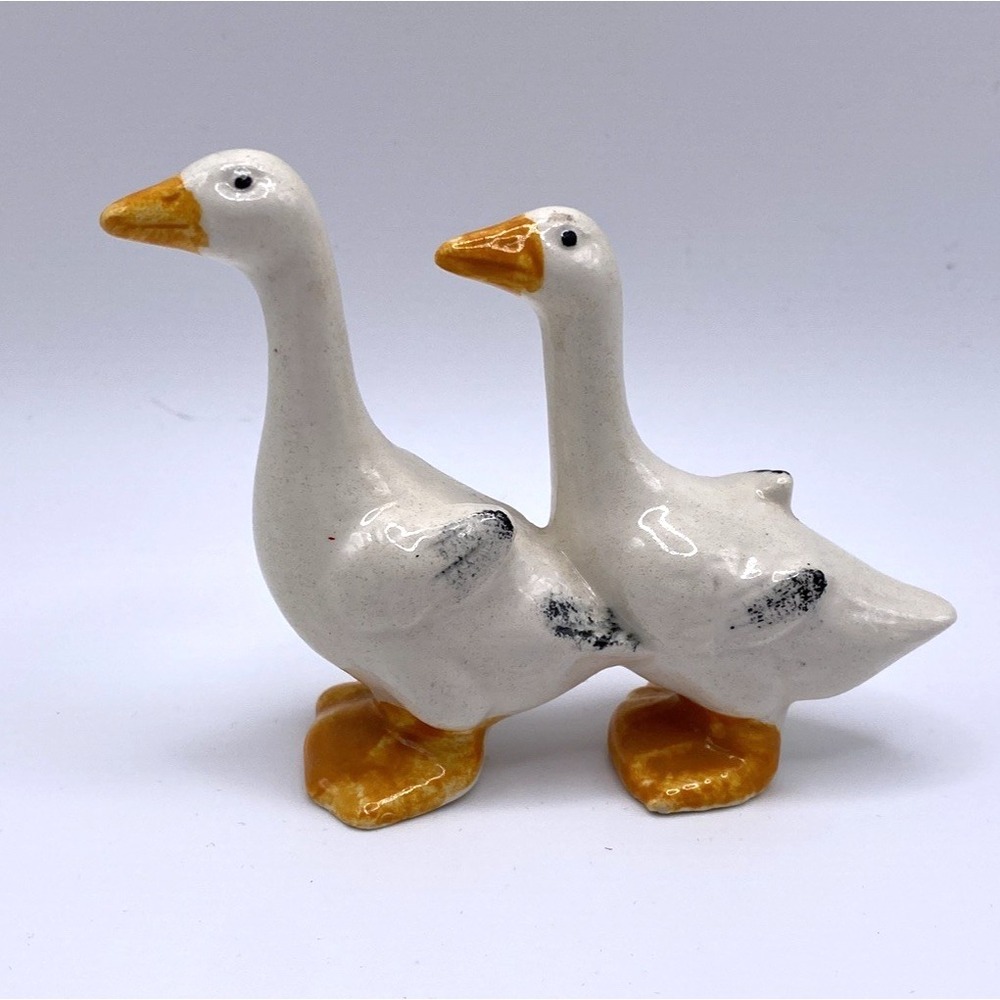 Vintage 2 Geese Ducks in a Row Porcelain Goose Figurine Goebel Germany